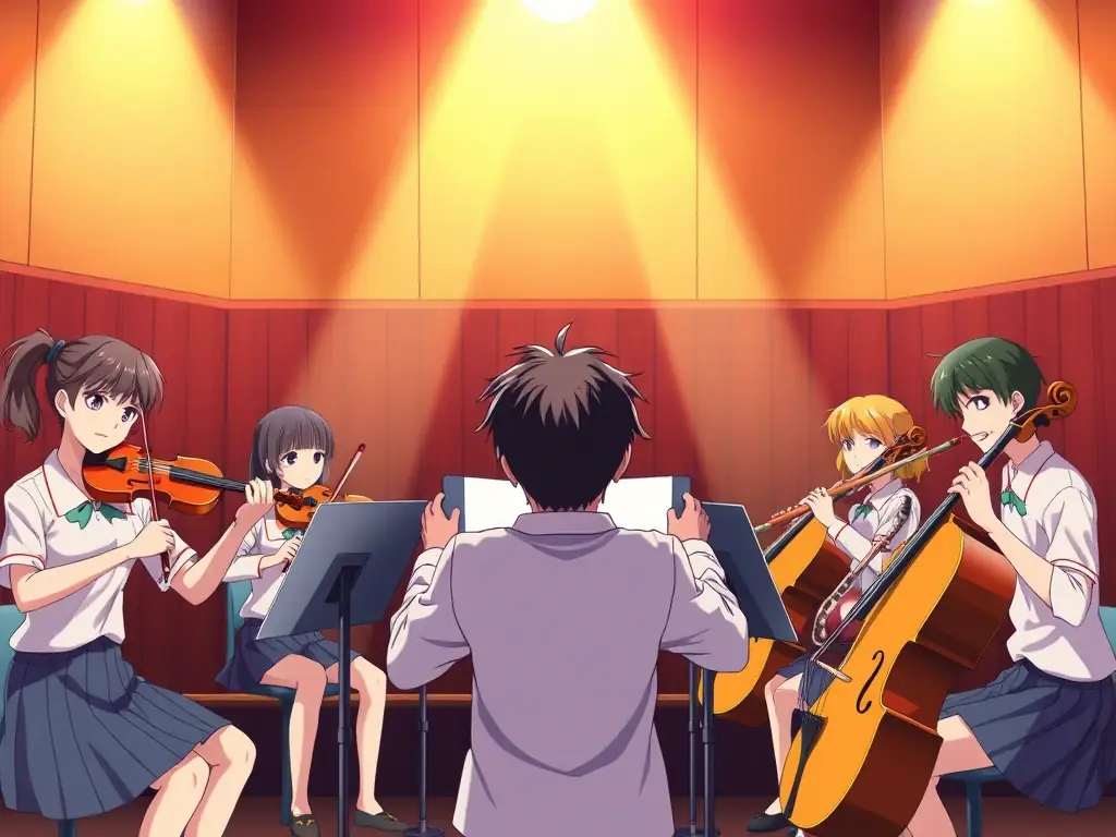 A group of young students enthusiastically participating in a choral workshop, led by a conductor, in a bright and spacious classroom setting. The image should convey a sense of joy, collaboration, and musical learning.